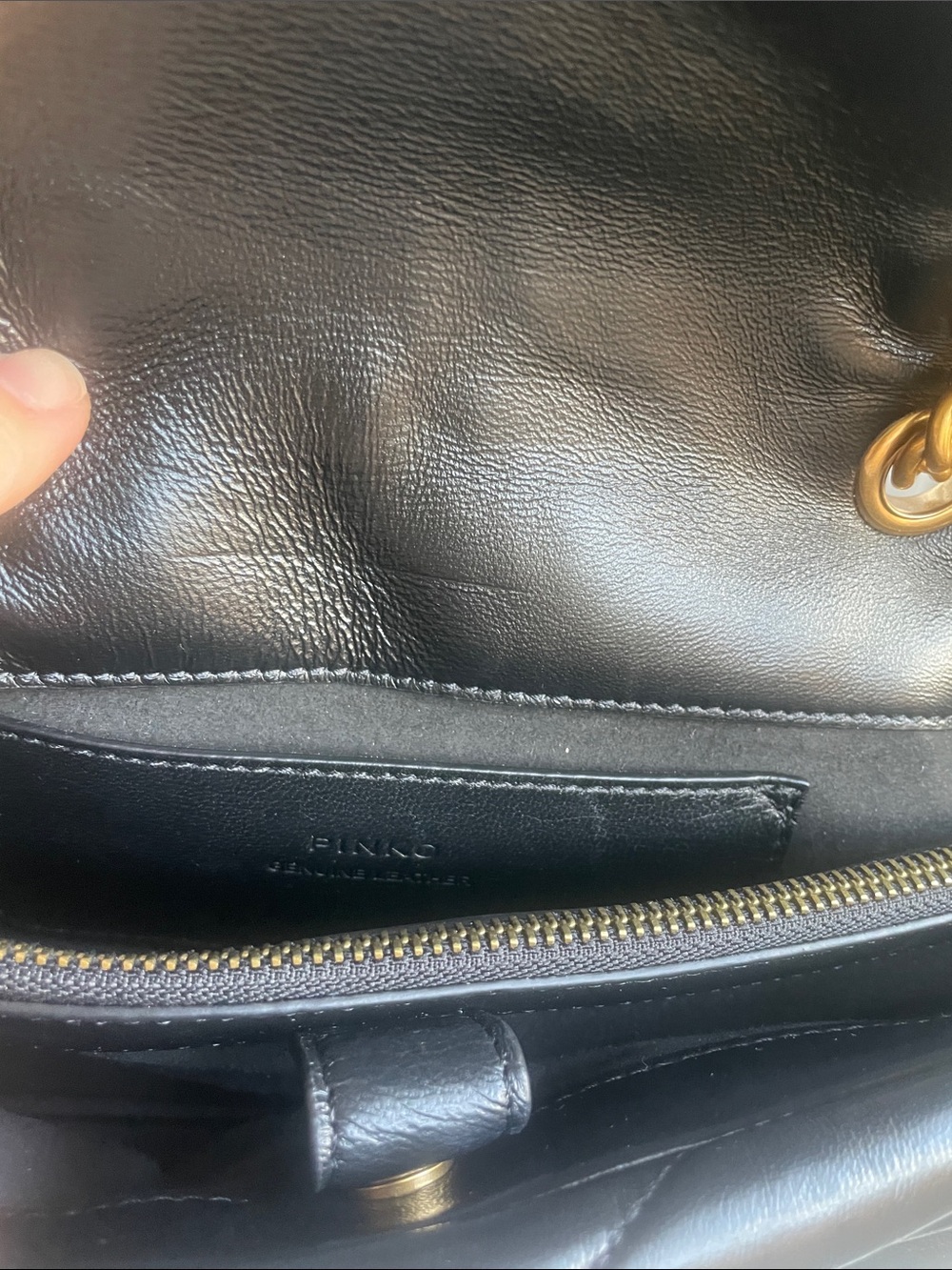 Pinko Black Quilted Leather Shoulder Baguette Bag with Gold Hardware - Picture 4 of 4